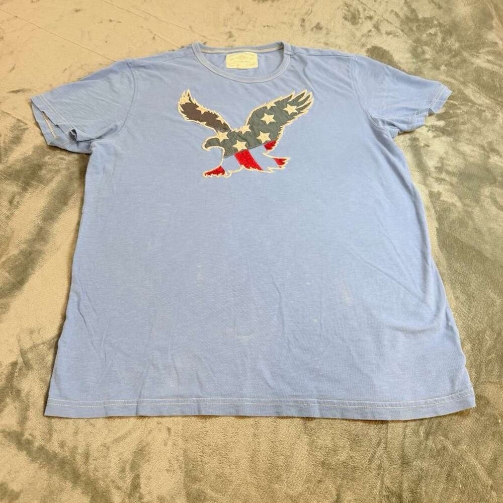 American Eagle Men Sz L Blue Stars Stripes Eagle Flag Patch Y2K Distressed USA - Picture 2 of 13